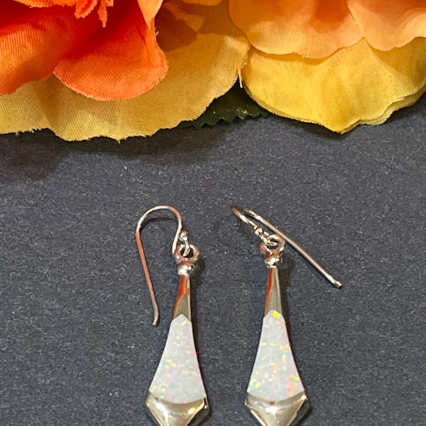 White Opal Dangle Earrings / White Opal Drop Earrings/ Opal Earrings/ Sterling Silver/ Sterling Silver Earrings/ White Opal Earrings/