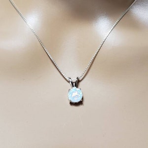 Dainty Opal Pendant / Sterling Silver Pendant / Opal Pendant with Box Chain Necklace / Small Round Opal Pendant / Gift For Her