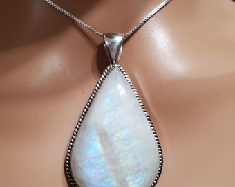 Crystal Rainbow Moonstone Pendant/Boho Moonstone/Natural Moonstone/925 Sterling Silver/Top Quality Moonstone/Gift For Her/R008