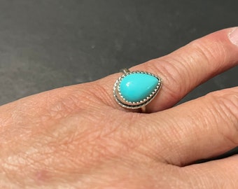 Anillo de turquesa/Anillo de turquesa azul/Anillo de turquesa en forma de lágrima/Anillo de turquesa en forma de pera/Anillo de plata de ley