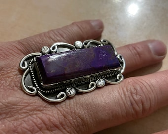 Copper Turquoise Ring/Purple Ring/Turquoise Ring/Sterling Silver/Statement Ring/Size 8 1/2 Turquoise Ring/Handmade Ring