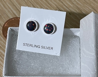 Black fire Opal Stud Earring / Black Opal Earrings/Small Stud Earring/Sterling Silver Studs/Dainty Black Opal/Silver Stud