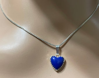 Heart Lapis Lazuli Pendant/Blue Lapis Heart Necklace/Blue Heart Pendant Necklace/Sterling Silver Blue Heart Pendant/Heart/Gift