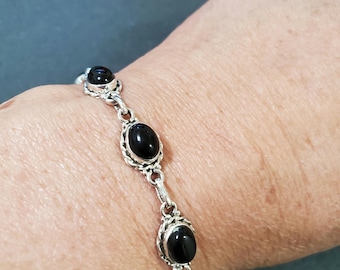Black onyx link bracelet/ Black Onyx bracelet/ black onyx/ Sterling silver bracelet/ Sterling silver/ black onyx and silver bracelet