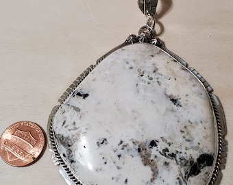White Buffalo Pendant/Extra Large Pendant/Statement White Turquoise Pendant/Sterling Silver Pendant/Gift For Her/Rare Turquoise Pendant