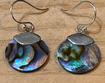 Dangle Circle Abalone Shell Earrings / Sterling Silver /Abalone Shell Jewelry / Abalone Earring/ Dangle Shell Earrings