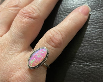 Pink Opal Ring/Opal Ring/Dainty Pink Ring/Sterling Silver Ring/Fire Opal Ring/Fire Pink Opal/Dainty Opal Ring/Boho Ring/Ring/Gift For Her