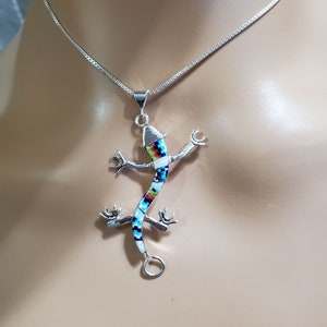 Mosaic inlay Lizzard Pendant/ multicolor Lizzard jewelry/Lizzard pendant/Sterling Silver Lizzard/Lizard Necklace/Inlay Lizzard Necklace/L2