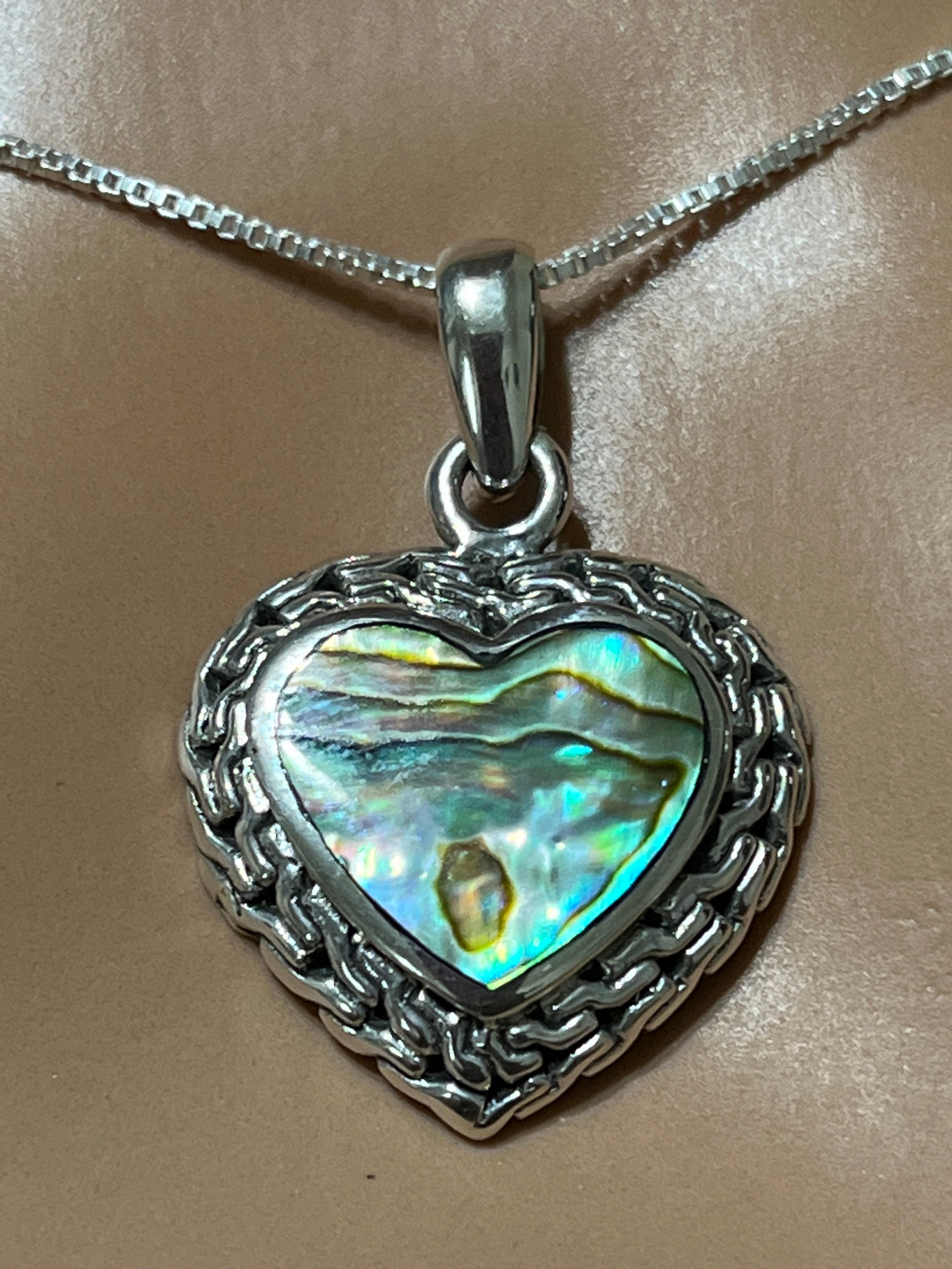 Shells Inlay Jewelry Heart Abalone Shell Pendant With Chain Options / Sterling Silver ...
