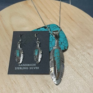 Turquoise Jewelry sets/Feathers Turquoise sets/#8 Turquoise Sets/Turquoise Feather Jewelry/Sterling Silver Turquoise Necklace/Turquoise