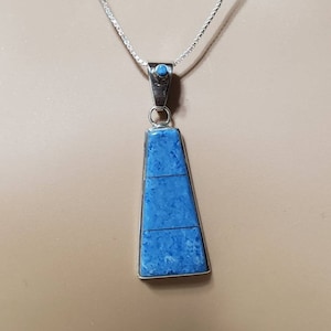 Blue Denim Necklace / Inlay / Denim Pendant / Southwestern / Box Chain Necklace / Gift For Her