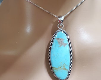 Pendant Turquoise/Blue Turquoise Pendant /Large Pendant/Sterling Silver Turquoise /Turquoise Jewelry/Turquoise Necklace/Gift For Her /T9