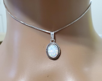 White Opal Necklace/White Opal Pendant /Sterling Silver Pendant/Dainty Opal Pendant Necklace/Fire Opal Necklace/Opal Jewelry/Gift For Her