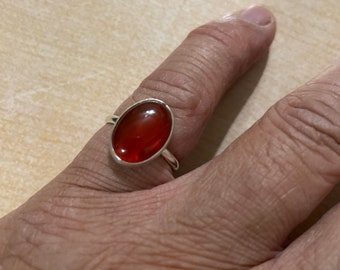 Carnelian Ring/Red Carnelian Ring/Sterling Silver Ring/Genuine Red Carnelian Ring/Carnelian Crystal Ring/Simple Ring