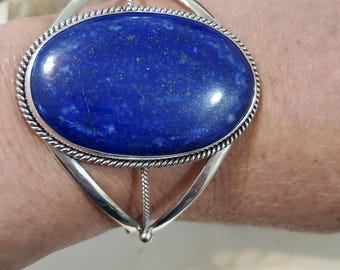 Blue Lapis Lazuli Cuff/Large Lapis Lazuli Cuff/Sterling Silver Lapis Cuff/Blue Stone Cuff/Natural Lapis Cuff/Gift For Her/LL304