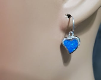 Blue opal heart earring/Opal earrings/Fire opal earrings/ Blue opal/ Heart earrings/ blue earrings/ Dangle earrings/ Sterling silver