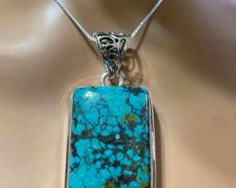 Rectangular Turquoise Pendant/Blue Pendant turquoise /Large Pendant/Sterling Silver Turquoise /Turquoise Jewelry/Turquoise With Matrix/Sv3