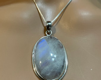 Colgante de piedra lunar arcoíris, Piedra lunar bohemia, Piedra lunar natural, Plata de ley 925, Piedra lunar de alta calidad, Regalo para ella