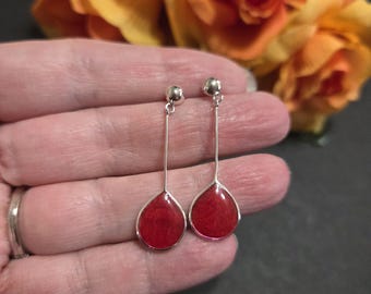 Red Coral Inlay Earrings / Sterling Silver Jewelry / Dangle Earrings / Coral Jewelry / Coral Earrings / A354-AR