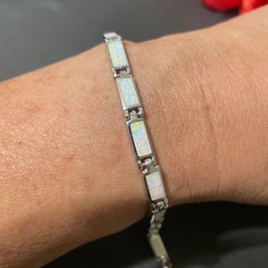 White Opal Link Bracelet/Sterling Silver Bracelet/Fire Opal Bracelet/gift for Her/Opal Bracelet/Dainty linking Bracelet/Opal Inlay Bracelet