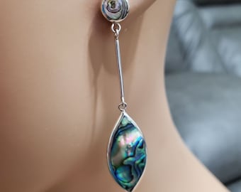 Long Drop Abalone Shell Drop Earrings / Sterling Silver /Dangle Earrings / Abalone Shell Jewelry/Gift For Her