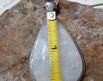 Large Teardrop Rainbow Moonstone Pendant Necklace/Moonstone/Natural Moonstone/Sterling Silver/Moonstone Pendant/R002