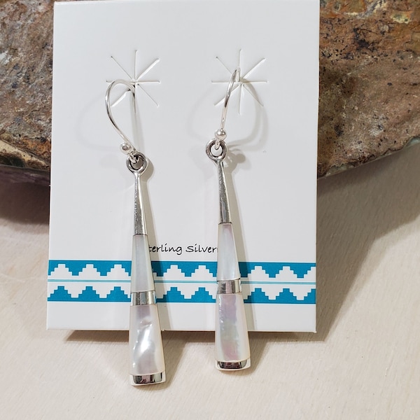 Dainty Mother Of Pearl Long Stick Earrings/Sterling Silver/Mother Of Pearl Jewelry/Drop Earring/Shell Earring/For Her/ Drop Dangling Earring