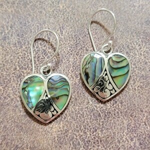 Abalone Shell Earrings / Sterling Silver / Heart Abalone Shell Earrings / Sea Shell Heart Earrings / Abalone Earrings / Beach Earrings / A8