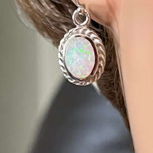 Opal Earrings /Gift For Women/Oval Opal Jewelry/Oval Opal Earrings/Sterling Silver/Opal Hook Earring/White Opal Earring/Sterling Silver