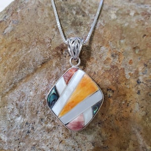 Multicolored inlay jewelry/ multicolored jewelry/ colorful pendant / multicolored inlay/ Sterling Silver/ colorful necklace