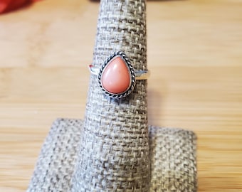 Anillo de coral/Anillo de coral en forma de lágrima/Anillo de coral bambú/Anillo de coral delicado/Anillo de plata esterlina/LL970