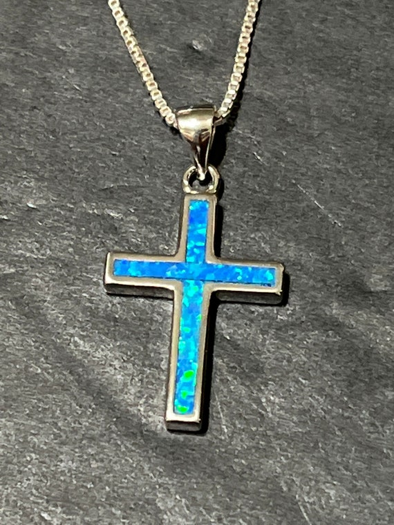 Blue Opal Cross Necklace/ Blue Opal Necklace/ Cross Necklace/ Etsy