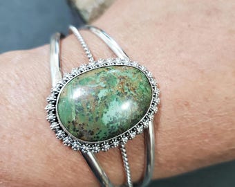 Chrysocolla Cuff Bracelet/Green Stone Cuff/Sterling Silver Cuff Bracelet/Cuff/Gift For Her/S1