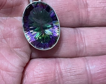 Large Mystic Topaz Quartz Pendant /Sterling Silver Pendant/Multi Color Quartz/Beauty Mystic Topaz Quartz Necklace/Gift For Her