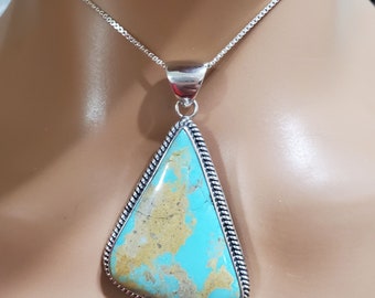 Turquoise Pendant Necklace/Blue Pendant turquoise /Large Pendant/Sterling Silver Turquoise /Turquoise Jewelry/Turquoise Necklace/T3