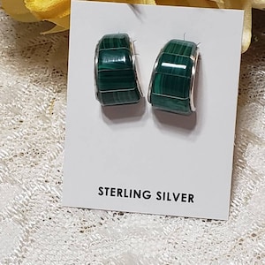 Green Hoop Earrings / Green Inlay Hoop/ Everyday Jewelry/Hoop Jewelry / Sterling Silver /Southwestern/Gift For Her