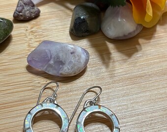 Circle White Opal Earrings/Opal Earrings/Opal Sterling Silver Earrings/Round Dangle  Opal Earrings/Fast shipping/White Opal Earrings