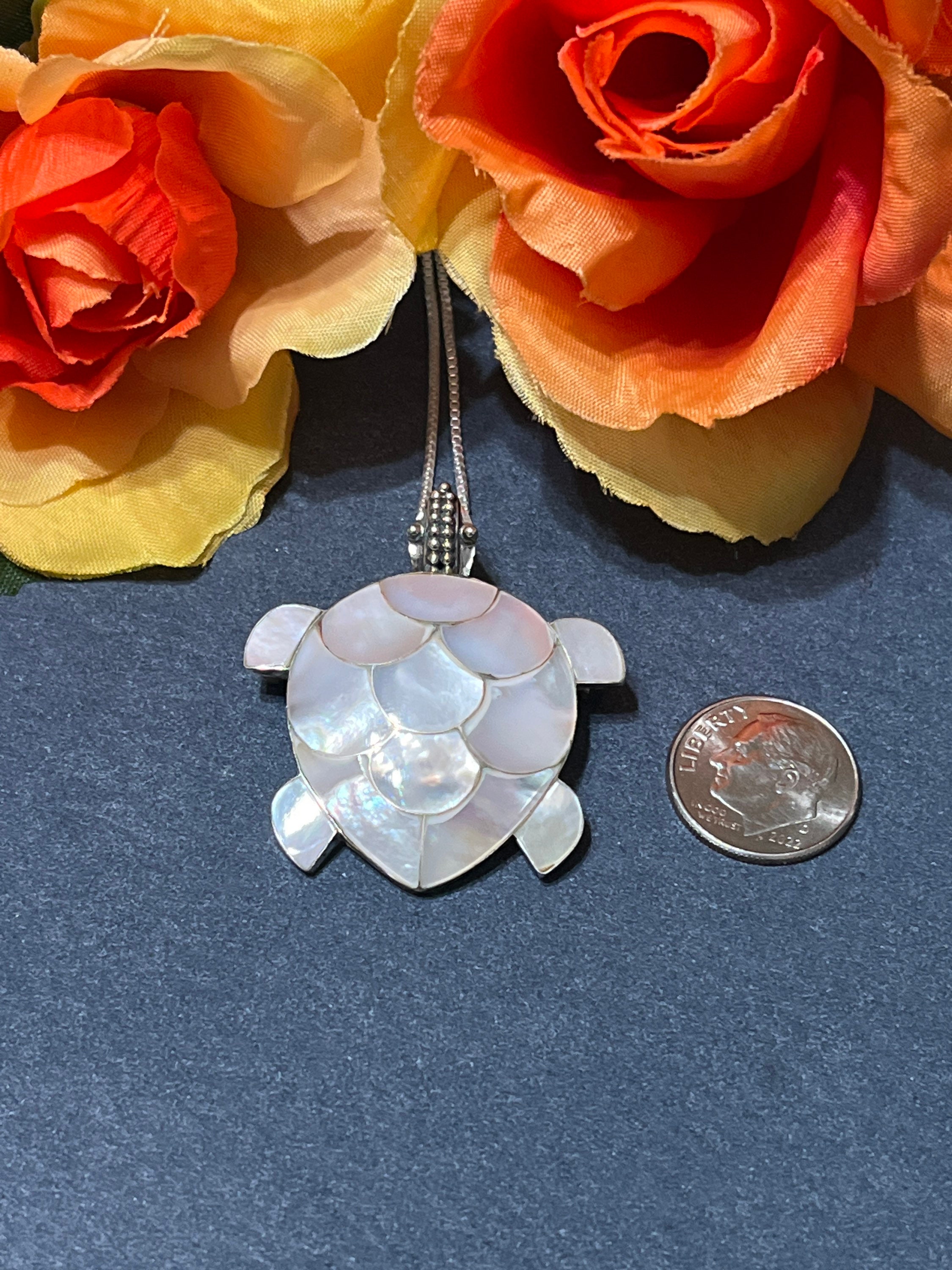 Sterling Silver Mother of Pearl Seaturtle Pendant/Brooch Sterling Silver Mother of Pearl Seaturtle Pendant/Brooch