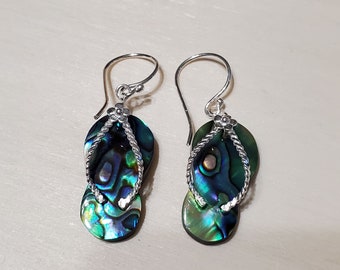 Abalone Shell Flip Flop earring/ Sterling Silver earrings/sandal earrings/ Abalone Shell earrings/ Abalone shell Sandals/Flip Flop Earrings