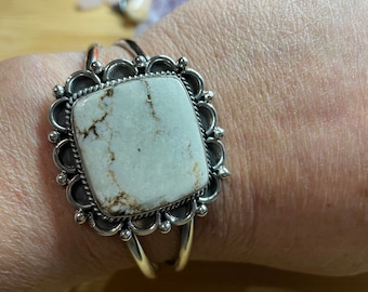 Wild Horse Cuff /Rectangular Stone Cuff/White Stone Cuff Bracelet/Sterling Silver Cuff Bracelet/Gift For Her