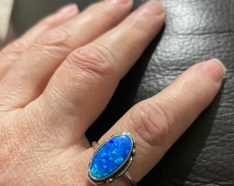 Blue Fire Opal Ring/Blue Opal Ring/Dainty Blue Ring/Sterling Silver Ring/Fire Opal Ring/Fire Deep Blue Opal/Everyday Ring