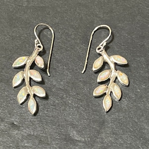 Opal Earrings /Gift ForHer/Leaf Opal Earrings/Sterling Silver/Opal Leaf Dangle Earrings/White Opal Leaf Earrings/Sterling Silver Earrings