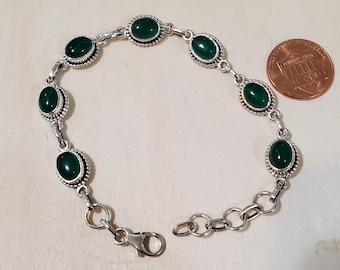 Pulsera de eslabones de ónix verde/ Pulsera de ónix verde/ ónix verde/ Pulsera de plata de ley/ Plata de ley/ Pulsera de ónix verde y plata/ B5