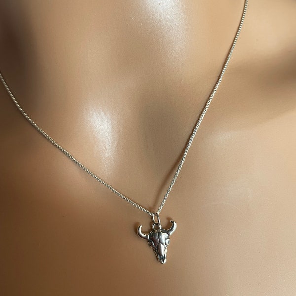 Cow Head  Pendant Necklace /Bull Head Pendant/Sterling Bull Head/Dainty Cow Head Charm Necklace /Charm cow Head