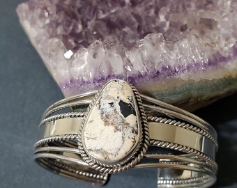 White Buffalo Cuff Bracelet/Sterling Silver/Cuff Bracelet/Silver Cuff Bracelet/White Turquoise Cuff/White Buffalo Cuff /Gift For Her/B18
