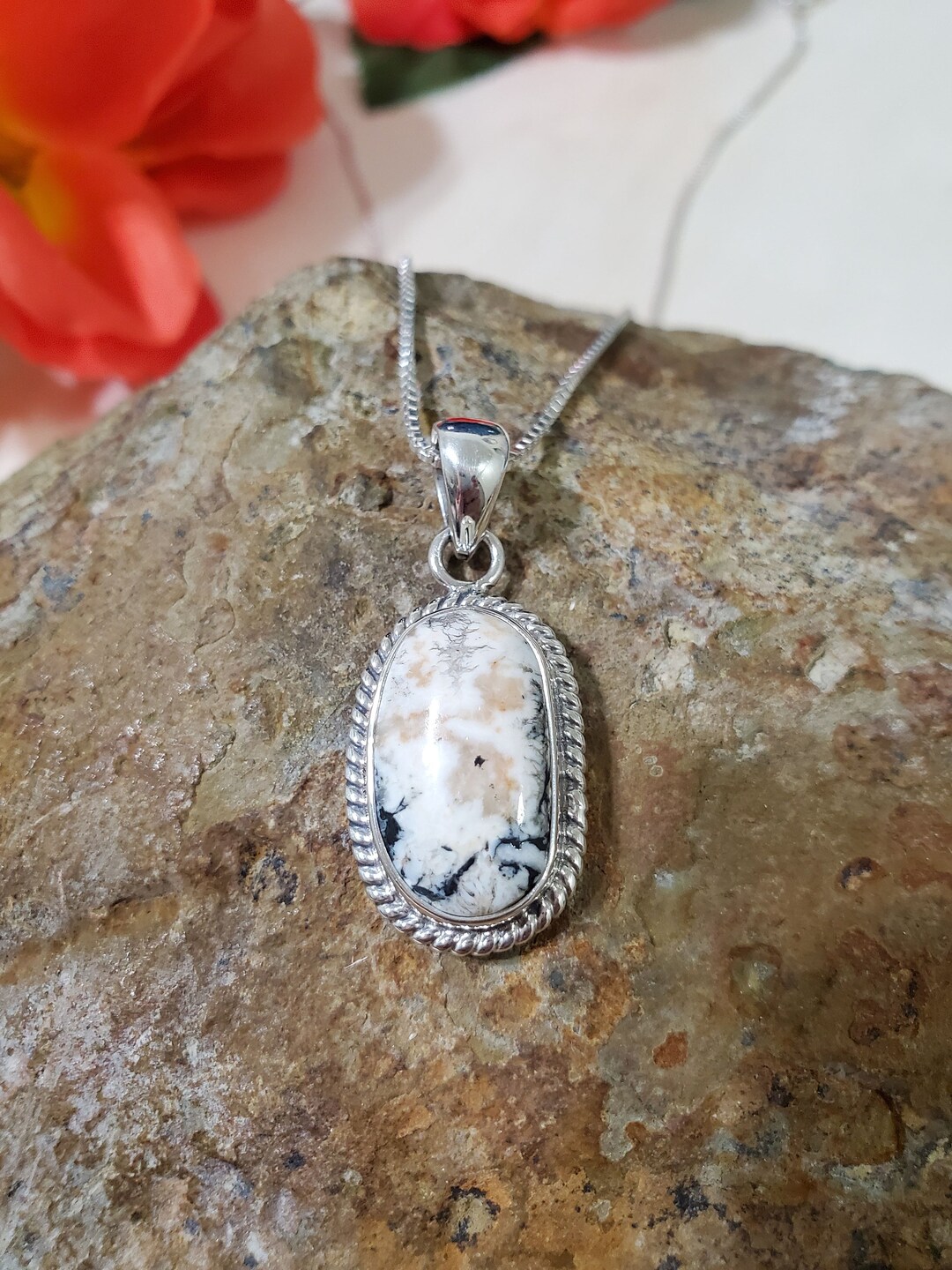 White Buffalo Pendant Necklace/sterling Silver/white Turquoise Pendant