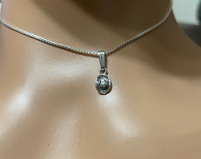 Dainty Cowboy Hat Pendant Necklace/Cowboy Cowgirl Jewelry/Small Cowboy Hat Necklace/Sterling Silver Cowgirl Hat/Southwest Jewelry