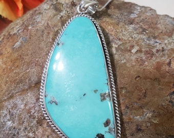 Turquoise Pendant Necklace/Blue Pendant turquoise /Large Pendant/Sterling Silver Turquoise /Turquoise Jewelry/Turquoise Necklace/T2