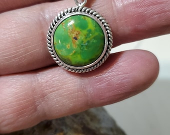 Green Turquoise Pendant/Turquoise Necklace/Sterling Silver Pendant/Genuine Turquoise Pendant/Green  Turquoise Necklace/LL211