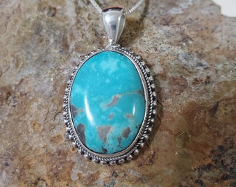 Pendant Turquoise/Blue Turquoise Pendant /Large Pendant/Sterling Silver Turquoise /Turquoise Jewelry/Turquoise Necklace/Gift For Her /T14